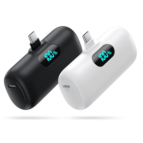 [2-Pack]Portable Charger for iPhone 17/16/15,Mini Power Bank 5000mAh PD USB C Portable Phone Charger,Travel Essential Battery Pack for iPhone 17/17 Air/16/16 pro/15/15 pro Max/Android/Samsung/Moto/LG - color: A-Black+White
