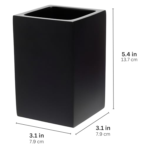 Yew Design Matte Black Toothbrush and Toothpaste Holder for Bathroom Vanity and Countertop, Square Organizer for Electric Toothbrushes, Floss, Razors, Cotton, and Mouthwash - color: Square Matte Black