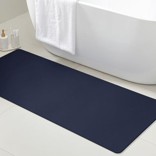 ACCUMTEK Non Slip Bath Mat, Thin Bathroom Rugs Fit Under Door, Quick Dry Bath Mats, Machine Washable Bath Rugs for Bathroom, Bathtub & Kitchen, Bathtub, Dark Blue/Solid/48 x20 - color: Dark Blue, size: 1'8" x 4' (Rectangular)
