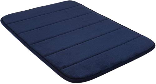 WPM WORLD PRODUCTS MART Navy Blue Memory Foam Bath Mat-Incredibly Soft and Absorbent Rug, Cozy Velvet Non-Slip Mats Use for Kitchen or Bathroom (17 Inch x 24 Inch, Navy) - color: Blue, size: 17 x 24 inches