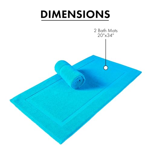 SALBAKOS 100% Turkish Cotton Bath Mat Set 2-Piece - 20x34 inch, Hotel & Spa Collection, Soft, Absorbent, Long Lasting, Durable Bathroom Rugs | Made in Turkey (Aqua, 2 Bath Mats) - color: Aqua, size: 2 Bath Mats