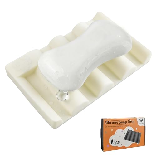 Silicone Soap Dish,Self Draining Soap Holder Perfect for Shower,Bathroom Sink,Kitchen Sink & Travel,Non-Slip Bar Soap Holder Extend Soap Life,Keep Soap Bars Dry & Easy Cleaning Beige-1Pcs - color: Beige-1pcs