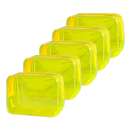 Neon TSA Approved Clear Toiletry Pouch, 7"x2.3"x4.7" Size, PVC Travel Makeup Bags for Toiletries, Transparent Cosmetic Bag for Women and Men Small (Yellow 5PCS) - color: Yellow 5PCS