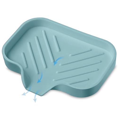 Light Green Silicone Soap Dish Tray, Self-Draining Soap Holder for Bar Soap, Silicone Soap Tray with Drainage, Soap Dishes for Kitchen Counter - color: Light Green, size: S(4.7X3.5) 1 PC