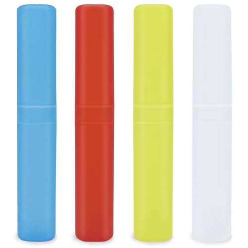 Mulbozy 4 Pack Portable Travel Toothbrush Case, Transparent Breathable Plastic Toothbrush Holder for Home, Travel, Business, Camping, School - color: Style B-Blue, Red, Yellow, White