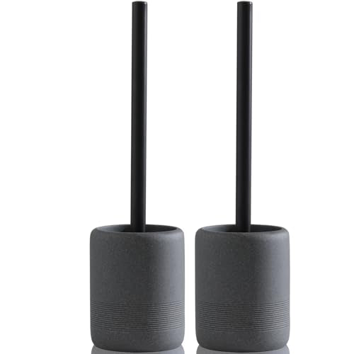 Toilet Brush and Holder Set, 2 PCS, Modern Bathroom Decor, Black | Decorative Toilet Bowl Brush and Holder Set, Toilet Scrubber Brush Set with Heavy Resin Base, Long Handle - color: Black