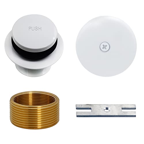 Westbrass A931K-50 Universal 1-3/8" Fine Thread Tip-Toe Bathtub Drain Plug Trim Set with One-Hole Overflow Faceplate and 1-1/2" Adapter Bushing, White - color: White