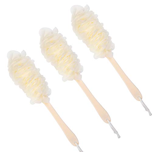 Back Scrubber for Shower, Loofah Long Handle Bath Body Brush, Soft Nylon Mesh Sponge On a Stick for Shower Men Women Kids Elderly, Exfoliating Scrub Cleaning Luffa for All Kinds of Skin - color: 3pack-white
