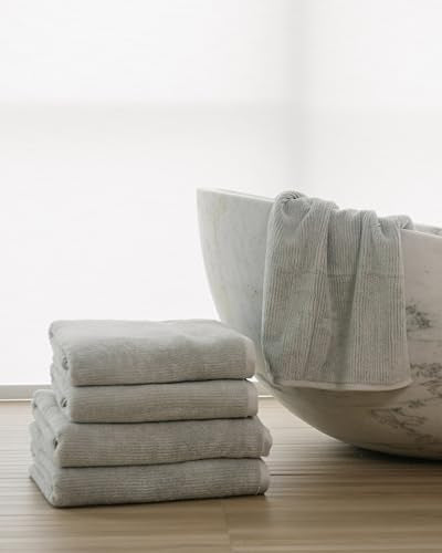 Cozy Earth Ribbed Bath Towel Set - 60% Cotton 40% Viscose from Bamboo Bathroom Towels - Soft & Absorbent Textured Ribbed Pattern - 2 Pack Light Grey - color: Light Grey, size: Bath Towel