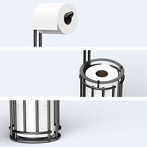 Meangood Toilet Paper Holder Stand and Tissue Paper Roll Dispenser for 4 Mega Rolls, Bathroom Free Standing Tissue Roll Storage Holder Rack, Detachable (Matte Black) - color: Black