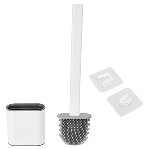 Toilet Bowl Brush Longer Handle Wall Mounted Toilet Brush, Flexible Toilet Bowl Brush Bathroom Washing Bowl Brush Kit Sturdy Washing Toilet Brush with Drain Box, Wall Mounted Flexible (White)