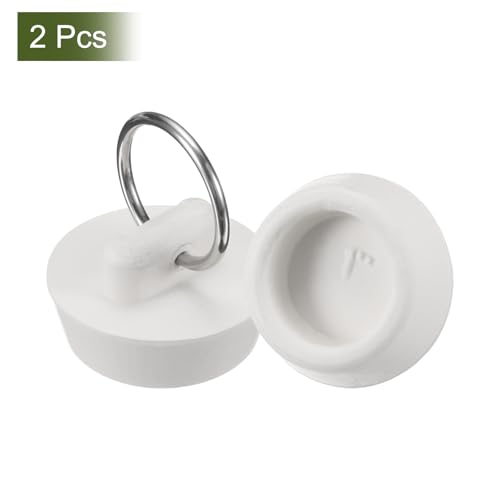 uxcell 2 Pcs Tub Stoppers, Rubber Bathtub Stoppers 1" Kitchen Sink Drain Stopper, Bathroom Drain Plug with Pull Ring and 15" Beaded Chain, White - size: 1"