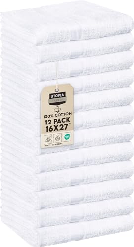 Utopia Towels, Salon Towel, Pack of 12, 16 by 27 Inches, Highly Absorbent Cotton Towels for Hand, Gym, Beauty, Spa, and Home Hair Care, White - color: White, size: 12 Pack