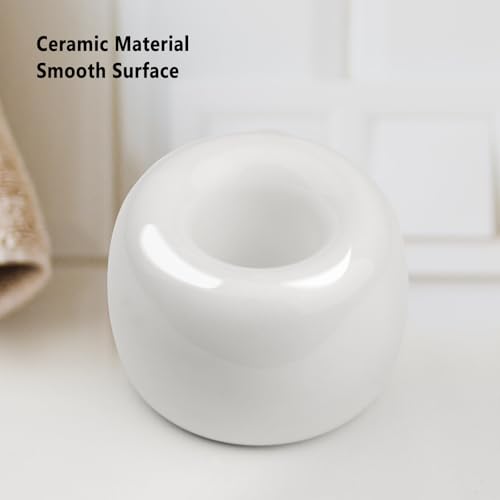 SheeChung Mini Ceramic Toothbrush Holder, Small Handmade Couple Toothbrush Stand for Bathroom Vanity Countertop Travel Camper, Bathroom Organizers and Storage, 2 Pack, White - color: White