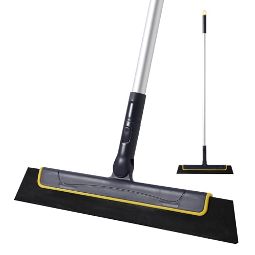 Yocada Floor Squeegee Broom EVA Foam Blade Aluminum Pole for Shower Bathroom Kitchen Home Tile Pet Hair Fur Floor Marble Glass Window Water Foam Cleaning Long Adjustable Removable Handle Anti Static