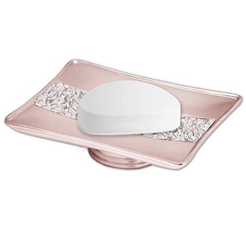 Zahari Home Sinatra Soap Dish Unique Design Stylish Bling Glass Mosaic Décor Soap Bar Holder, Blush - color: Sinatra Blush