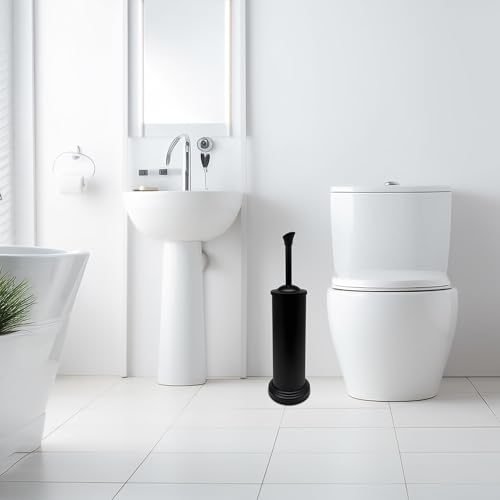 Stainless Steel Toilet Bowl Brush with Holder Metal Bathroom Cleaning Set Rustproof Hygienic Durable Modern Design - color: Matte Black
