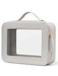 Popvibe Clear Makeup Bag Toiletry Case Travel Transparent Cosmetic Bag with Zipper, Portable Make Up Organizer Traveling Compact Car Bag for Essentials, Beige Grey - color: Beige Grey, style: Large Luxe