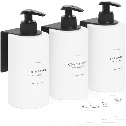 No Drill Wall Mount Shampoo and Conditioner Dispenser for Shower Gel Body Wash Soap Bottle Container White Refillable 3 Chamber Bottle, Plastic Bathroom Shampoo Dispenser for Shower Set Wall Mounted - color: Minimalist White