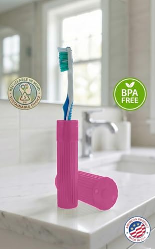 American Comb Toothbrush Holder - Pink, Made in USA, with Ventilation Holes, for Toothbrush Covers, Toothbrush Holder, Toothbrush Soft, Durable Design, Hygienic Bathroom Accessory - color: Pink