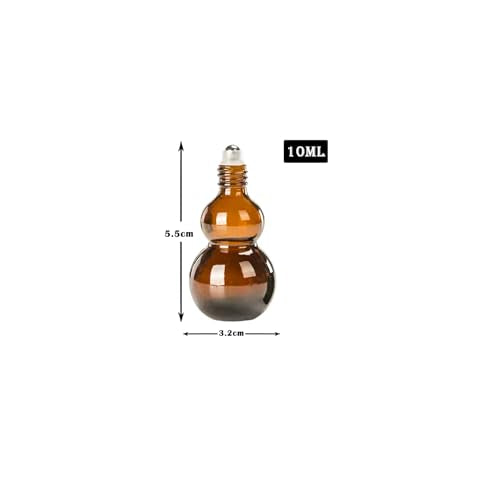 Essential Oil Roller Bottles, 10ml Amber Gourd Shaped Glass Roller Bottles with Stainless Steel Roller Ball, for Travel,Perfume (Amber-Black Cap, 10ML) - color: Amber-Black Cap, size: 10ML