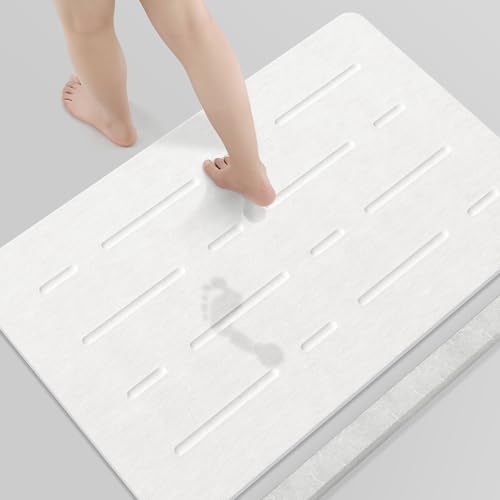 OTHWAY Large Stone Bath Mat, 32"x 20" Diatomaceous Earth Bath Mat for Bathroom Quick Drying Absorbing, Long Non-Slip Diatomite Hard Stone Shower Mat Instant Dry(White Grey) - color: White Grey