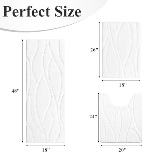 Bsmathom Bathroom Rugs Sets 3 Piece, Soft Non Slip Microfiber Bath Mat and U-Shaped Contour Toilet Rug, Machine Washable Absorbent Shaggy Bathroom Set, White - color: White