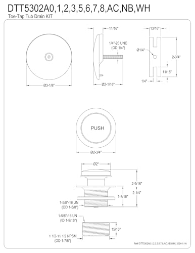 Kingston Brass DTT5302A0 Easy Touch Toe-Tap Tub Drain Kit, Matte Black - color: Matte Black