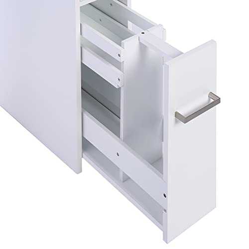 Spirich Slim Bathroom Storage Cabinet, Free Standing Toilet Paper Holder, Bathroom Cabinet Slide Out Drawer Storage, White - color: White