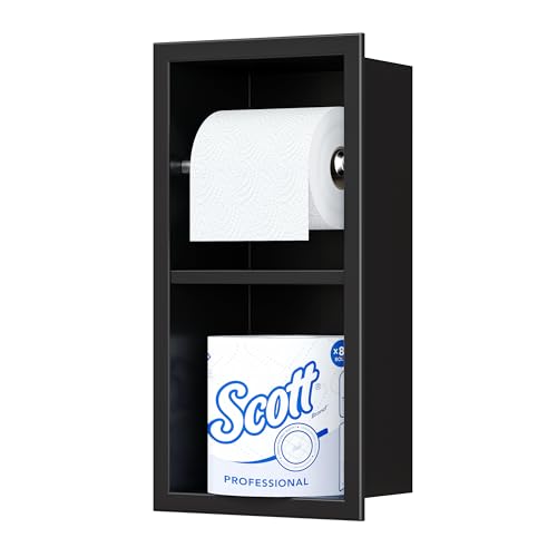 Neodrain Black Toilet Paper Holder, Contemporary Hotel Style Pivoting in Wall Tissue Holder, Stainless Steel Recessed Tissue Paper Roll Holder, Dual roll(Matte Black) - color: Matte Black, size: 6X12In