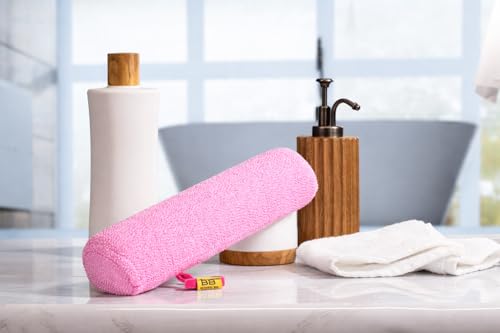 Back Scrubber for Shower - Beautiful Bod Patented 13-Inch Exfoliating Loofah with Built-in Handle, Easily Reaches Entire Back, Full Body Shower Scrubber for Back Washing, Exfoliation & Skin Smoothing - color: Bright Pink