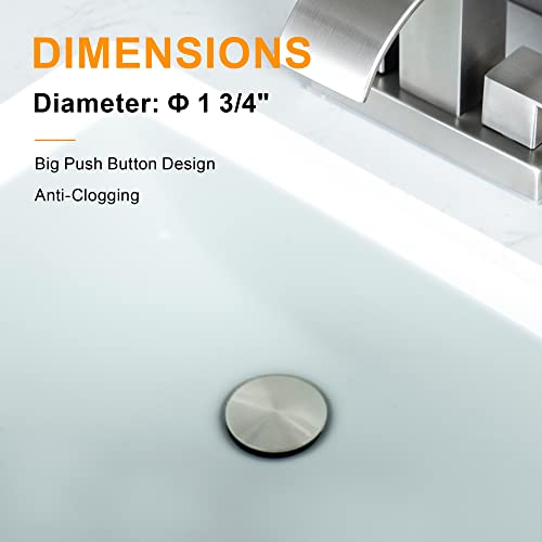 TIORIY Vessel Sink Drain Without Overflow, Plastic Bathroom Pop up Sink Drain Brushed Nickel, Built-in Anti Clogging Sink Stopper, Fit for 1 3/4 Inch Sink Vanity Drain Assembly with Strainer - color: No Overflow Brushed Nickel