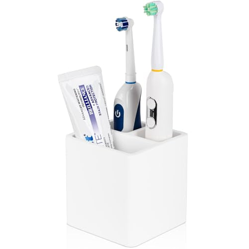 Diatomite Toothbrush Holders Tooth Brush Organizer - White | Water-Absorbent Material, 3 Slots for Electric Toothbrush and Toothpaste, for Bathroom Countertop, Shower, Vanity - color: White