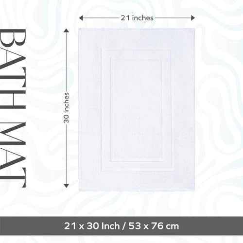 Feather & Stitch 2 Piece Towel Like Bath Mats (30x21 Inch) 100% Cotton Terry Bath Mats, Bathroom Shower Floor Mats [NOT A Bathroom Rug], Soft Absorbent Washable Mats - White - color: White