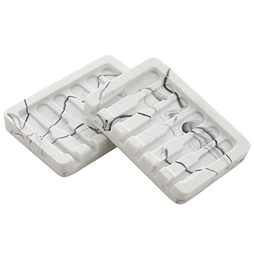 INIUNIK 2PCS Self Draining Soap Dish - Marble Look Soap Holder Tray Savers Box Container Sponge Holder for Bathroom Shower Kitchen, White - color: White-2 Pack