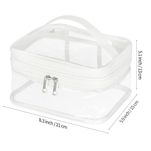 HAOGUAGUA Double Layer Clear Cosmetic Bag Makeup Bag, Waterproof Travel Toiletry Bag, Transparent PVC Pouch Organizer (White) - color: White