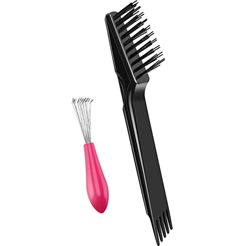 Boao 2 Pcs Hair Brush Cleaning Tool Set,2-in-1 Double Headed Hair Brush Comb,Metal Toothed Cleaner Dirt Remover, Portable Hairbrush Cleaner Tool for Removing Dust Home Salon Use(Pink and Black) - color: Pink and Black