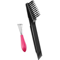 Boao 2 Pcs Hair Brush Cleaning Tool Set,2-in-1 Double Headed Hair Brush Comb,Metal Toothed Cleaner Dirt Remover, Portable Hairbrush Cleaner Tool for Removing Dust Home Salon Use(Pink and Black) - color: Pink and Black
