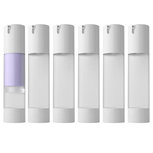longway 1.7 Oz (50ML) Empty Refillable Airless Pump Bottle,Travel Foundation Containers,Airless Cosmetic Pump Bottle for Hand Sanitizer, Toner,Gel,Hair Oil, Lotion and Face Cream (Pack of 6, Frosted) - size: 50 ml
