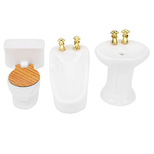 1/24 Dollhouse Miniature Bathroom Set, Simulation Ceramic Dollhouse Bathtub Toilet Sink Kit Dollhouse Furniture Accessories (A)