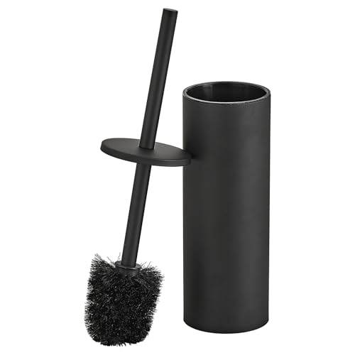 Matte Black Toilet Brush and Holder Set - Stainless Steel Toilet Bowl Scrubber with Replaceable Head & Splash Guard - color: Matte Black