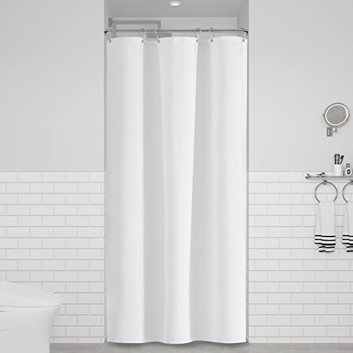 BTTN Stall Fabric Shower Curtain - 36 Inches Linen Textured Heavy Duty Small Cloth Shower Curtain Set with 6 Plastic Hooks, Narrow Hotel Luxury Weighted Shower Curtains for Bathroom - W36 xH72, White - color: White, size: 36"W x 72"L (Pack of 1)