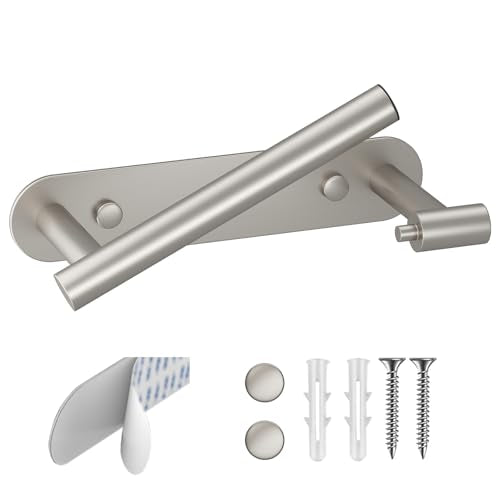 BESy Adhesive or Screw Toilet Paper Holder Wall Mount Rustproof Modern Roll Holder Flexible Pivoting Adjustable Tissue Handle with Self Adhesive or Mounted with Screws Stainless Steel Brushed Nickel - color: Brushed Nickel