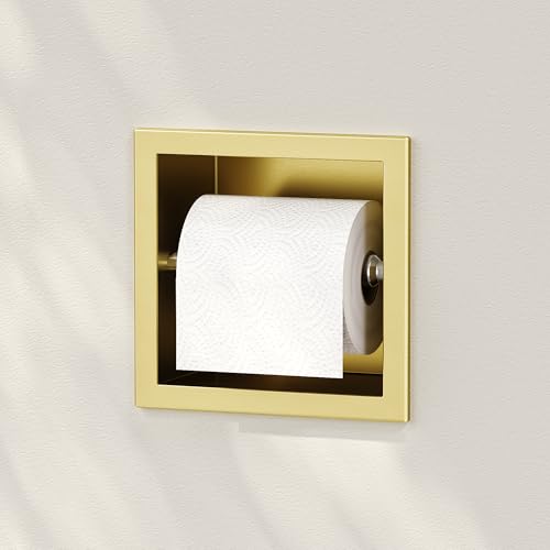 Neodrain Gold Recessed Toilet Paper Holder, 304 Stainless Steel Built-in Tissue Paper Roll Holder, Roll Paper Holder for Bathroom Wall - color: Gold, size: 6X6In