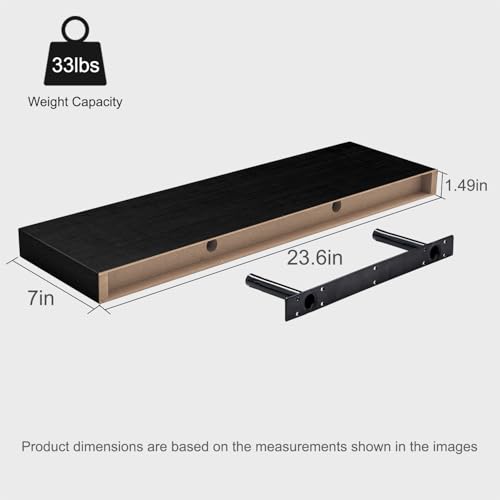 Floating Shelves for Wall, 23.6'' Black Wall Shelves for Bathroom,Bedroom,Living Room,Kitchen & Study Room,33 lbs Capacity - color: Black, size: 23.6"