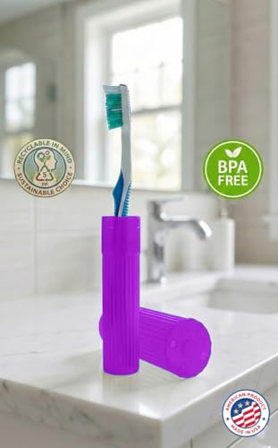 American Comb Toothbrush Holder (Blue,Pink,White,Purple) Made in USA, with Ventilation Holes, for Toothbrush Covers, Toothbrush Holder, Toothbrush Soft, Durable Design, Hygienic Bathroom Accessory - color: Blue,pink,white,purple