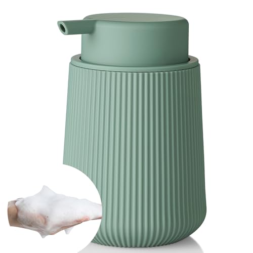 YAUKPH Striped Foaming Hand Soap Dispenser with Leak-Proof Pump for Bathroom and Kitchen Countertop 11oz Sage Green - color: Sage Green, size: Foaming Dispenser