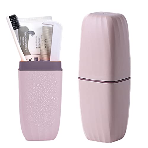 Travel Toothbrush Cup Case,Toothbrush Holder with Cover Travel Toothbrush Containers Portable Toothpaste Storage Toothbrush Case and Carrier for Camping School Business Trip Bathroom (Pink) - color: Pink