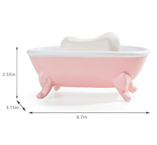 6.7" Ceramic Mini Clawfoot Bathtub Bar Soap Dish, Decorative Bar Soap Holder, Soap Tray Sponge Holder for Shower, Bathroom & Kitchen Sink (Pink) - color: Pink