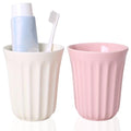 14oz Ceramic Toothbrush Cup Holder, Mouthwash Cups, Modern Bathroom Organizer for Countertop, Sink or Vanity, Colors, Set of 2. (White and Pink)